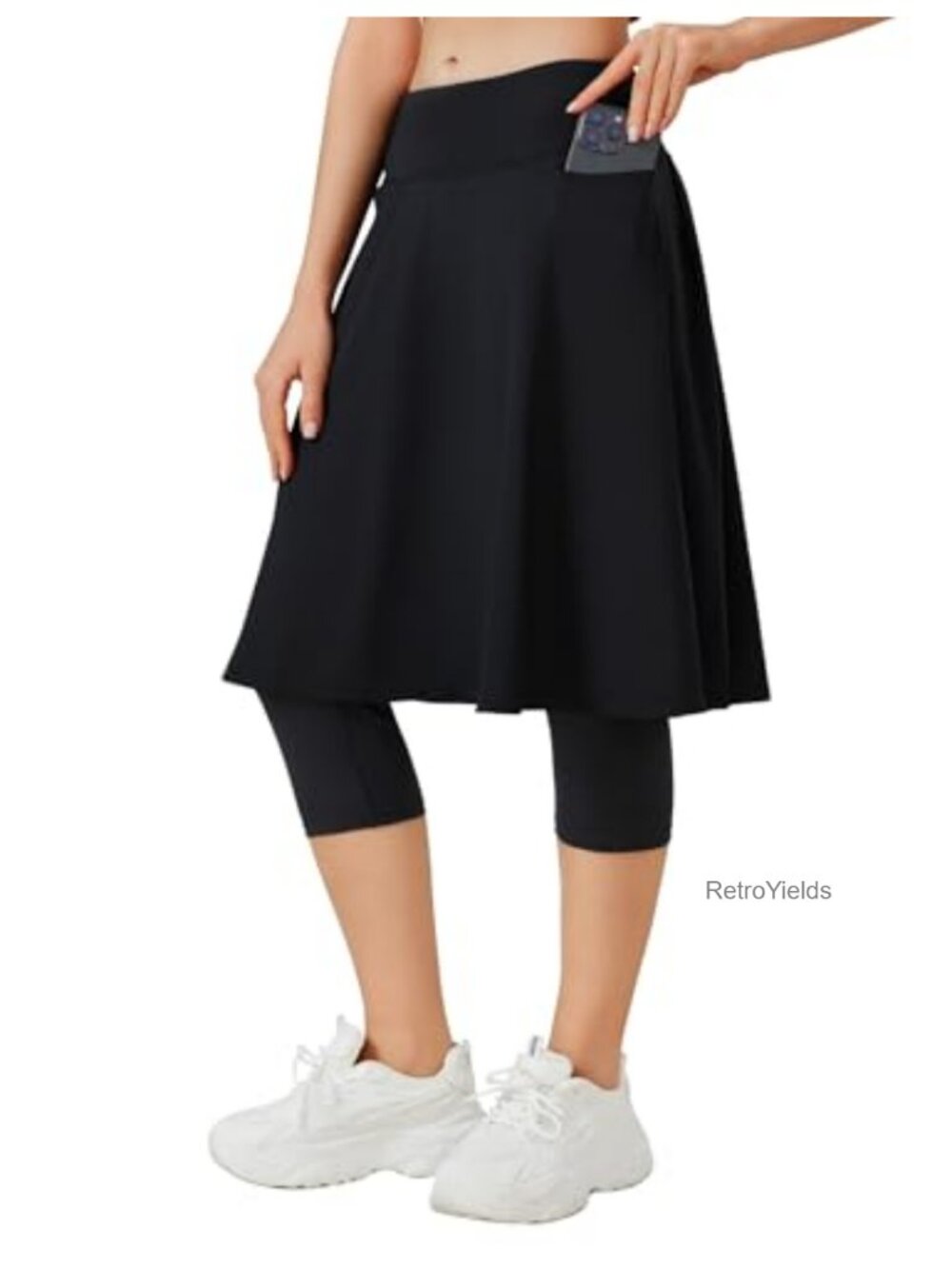 High Waisted Skirted Leggings with Pockets, Knee Length, Athletic Skort for